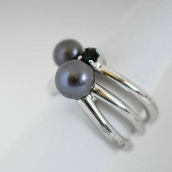 Sterling Silver Gray Pearl/Spinel Ring - Picture 1 of 6